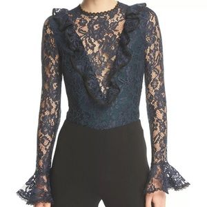 Alexis Lace Bodysuit with Ruffled Frills XS